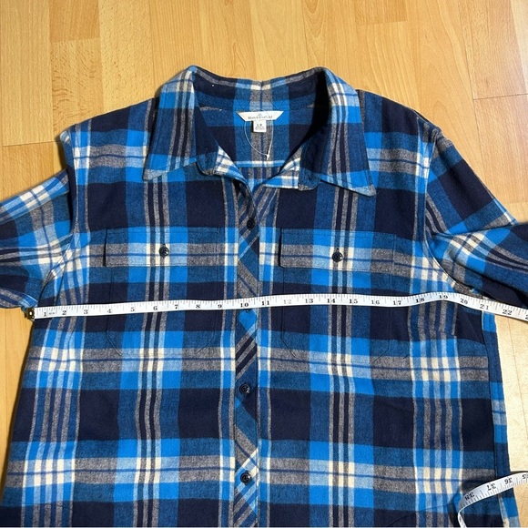 L.L. Bean NWOT Chamois Cloth Longline Blue Plaid Flannel Soft Comfortable Cozy - Picture 7 of 8